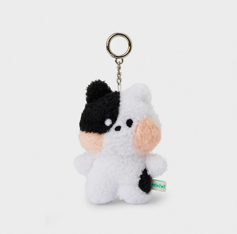 line friends character jenini with pink cheek fluffy keychain front