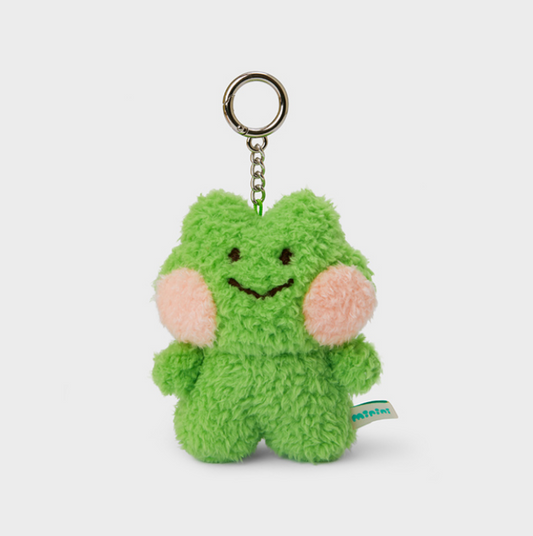 line friends character lenini with pink cheek fluffy keychain front