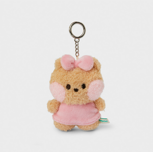 line friends character chonini with pink cheek fluffy keychain front