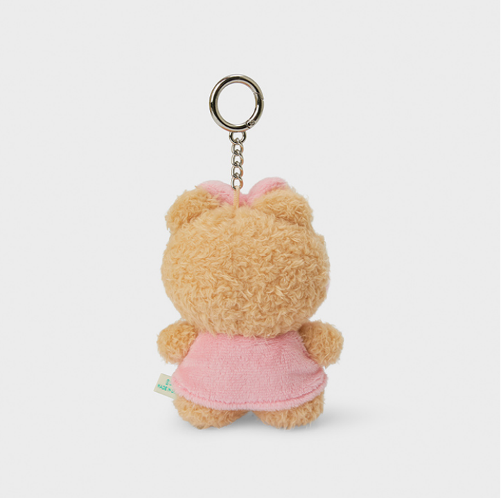 line friends character chonini with pink cheek fluffy keychain back