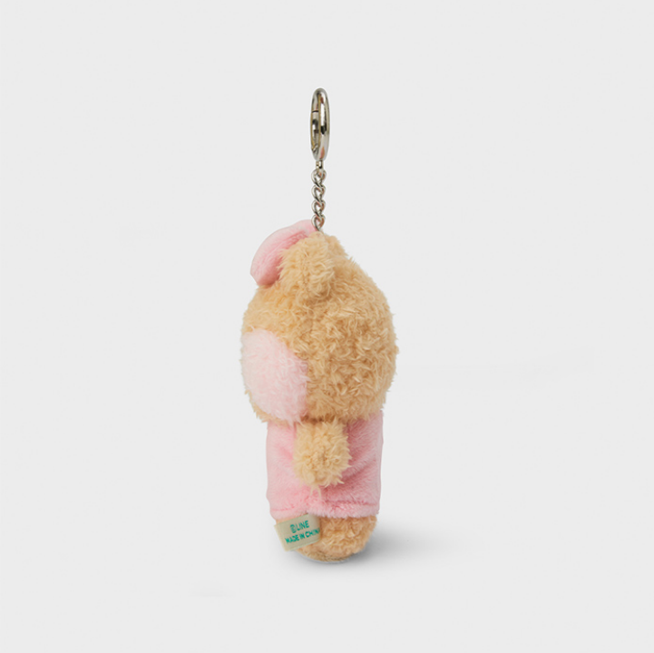 line friends character chonini with pink cheek fluffy keychain side