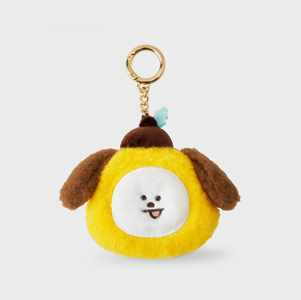 bt21 chimmy fluffy face with acorn hat plush keychain,yellow color  front