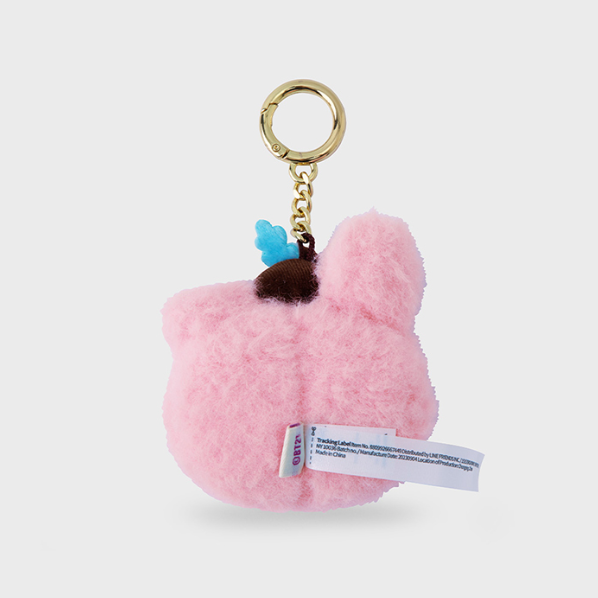 bt21 cooky fluffy face with acorn hat plush keychain,pink color back
