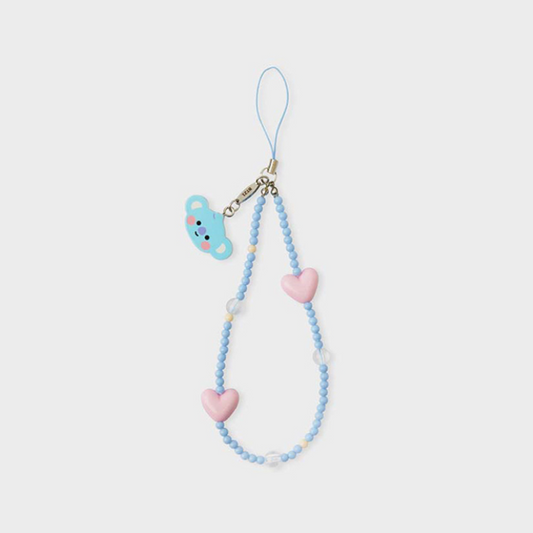 skyblue phone strap with bt21 koya face and pink heart front