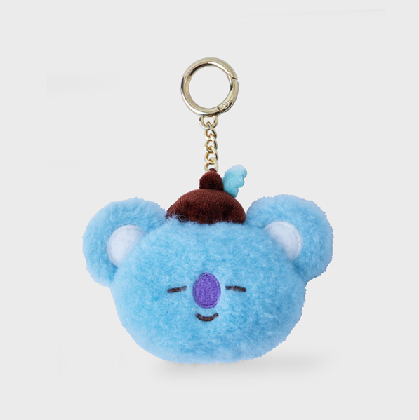 bt21 koya fluffy face with acorn hat plush keychain,skyblue color  front