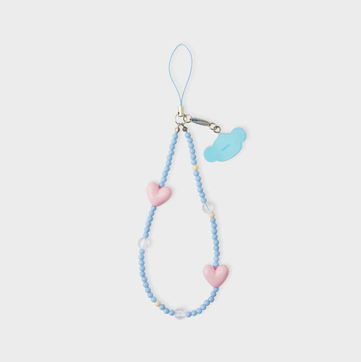 skyblue phone strap with bt21 koya face and pink heart back