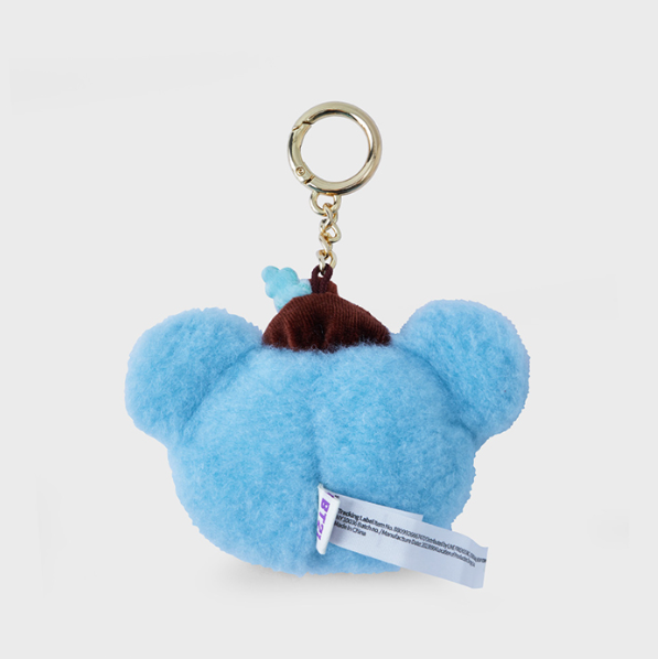 bt21 koya fluffy face with acorn hat plush keychain,skyblue color  back