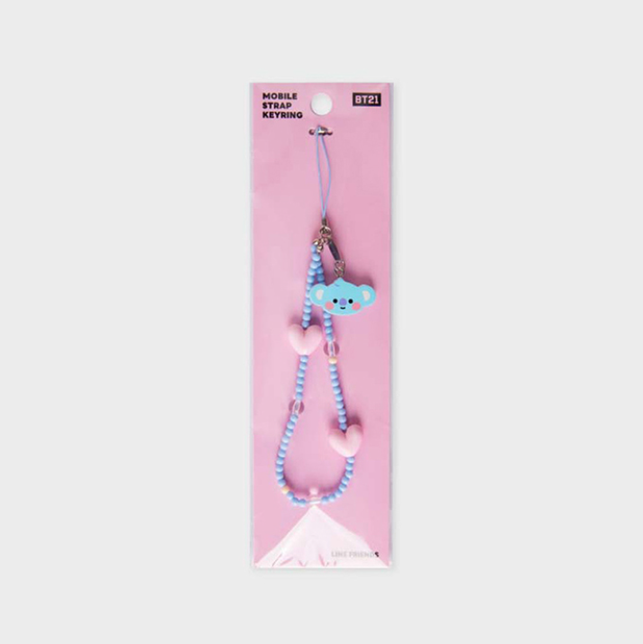 skyblue phone strap with bt21 koya face and pink heart package