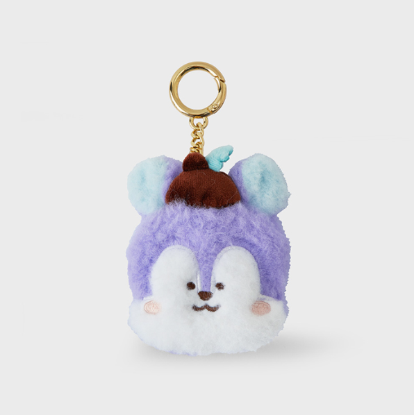 bt21 mang fluffy face with acorn hat plush keychain,purple color front