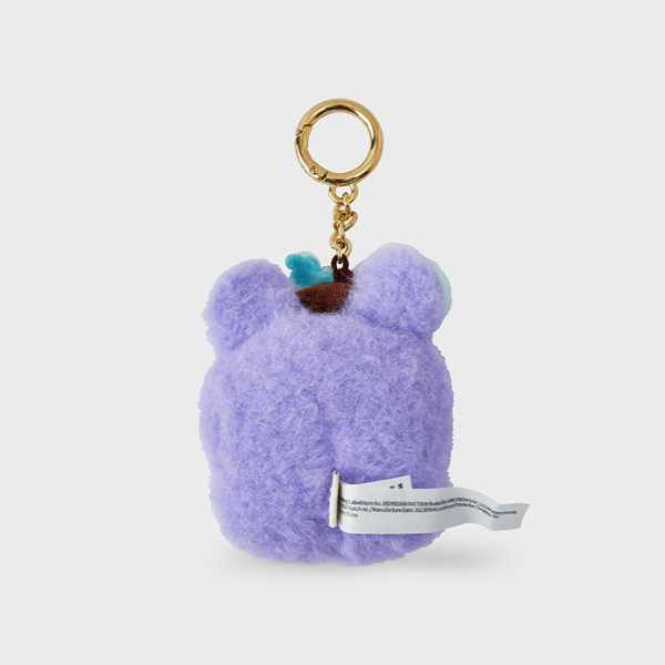 bt21 mang fluffy face with acorn hat plush keychain,purple color back