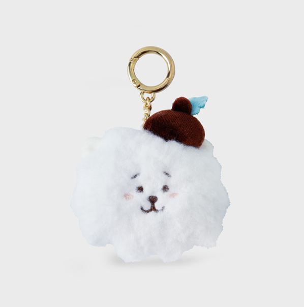bt21 rj fluffy face with acorn hat plush keychain,whitecolor front