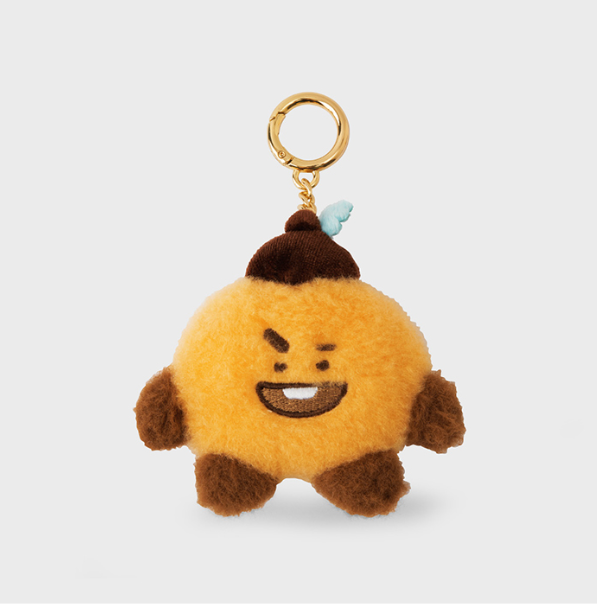 bt21 shooky fluffy face with acorn hat plush keychain,orange color front