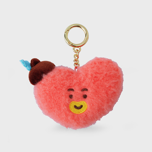 bt21 tata fluffy face with acorn hat plush keychain,red color front