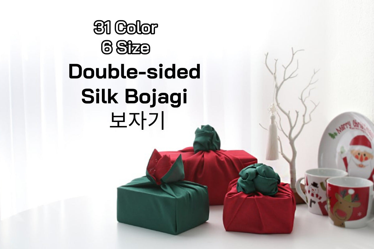 creating Christmas atmosphere with red and green color fabric wrap(Bojagi).