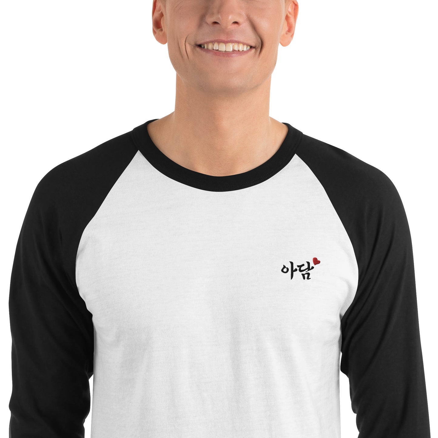 Adam Korean Name Embroidery Unisex 3/4 Sleeve Raglan Shirt