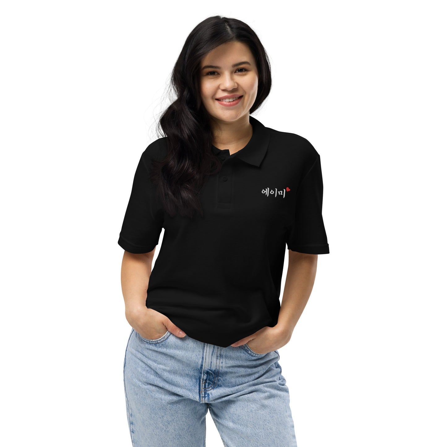 Amy in Korean Embroidery Unisex Pique Polo Shirt