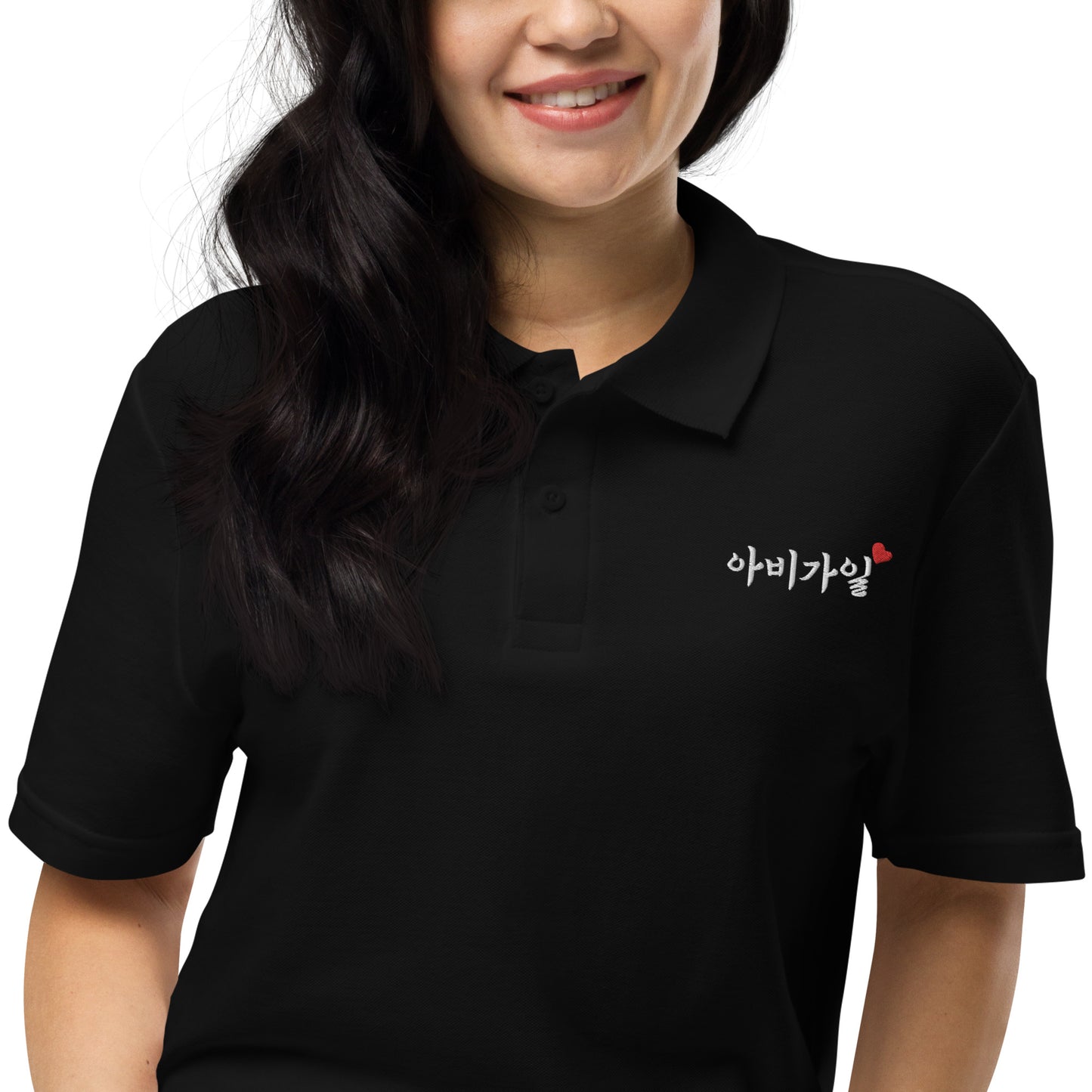 Abigail in Korean Embroidery Unisex Pique Polo Shirt