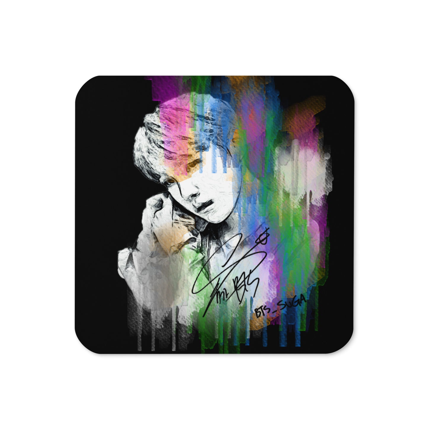 BTS Suga, Min Yoon-gi Waterpaint Portrait Cork Coaster