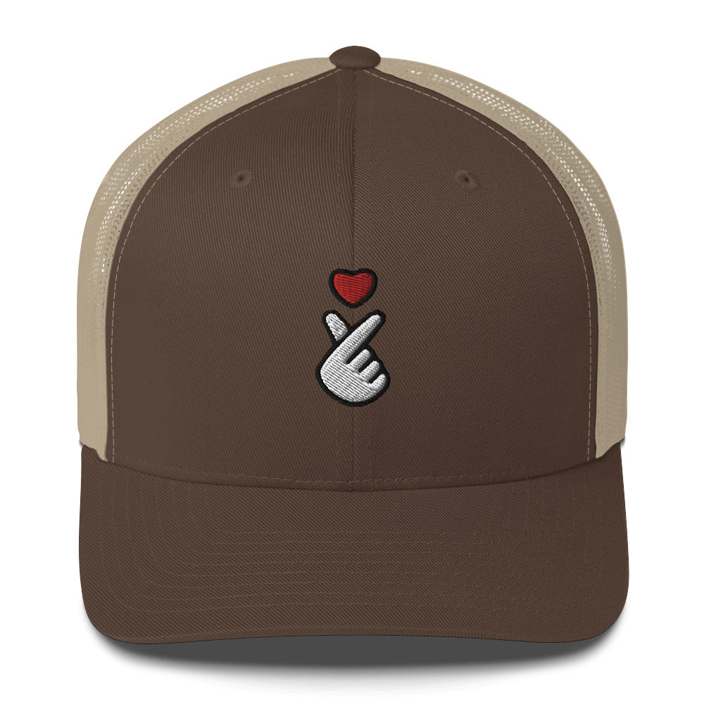 Kpop Finger Heart Emoji Embroidery Retro Trucker Hat
