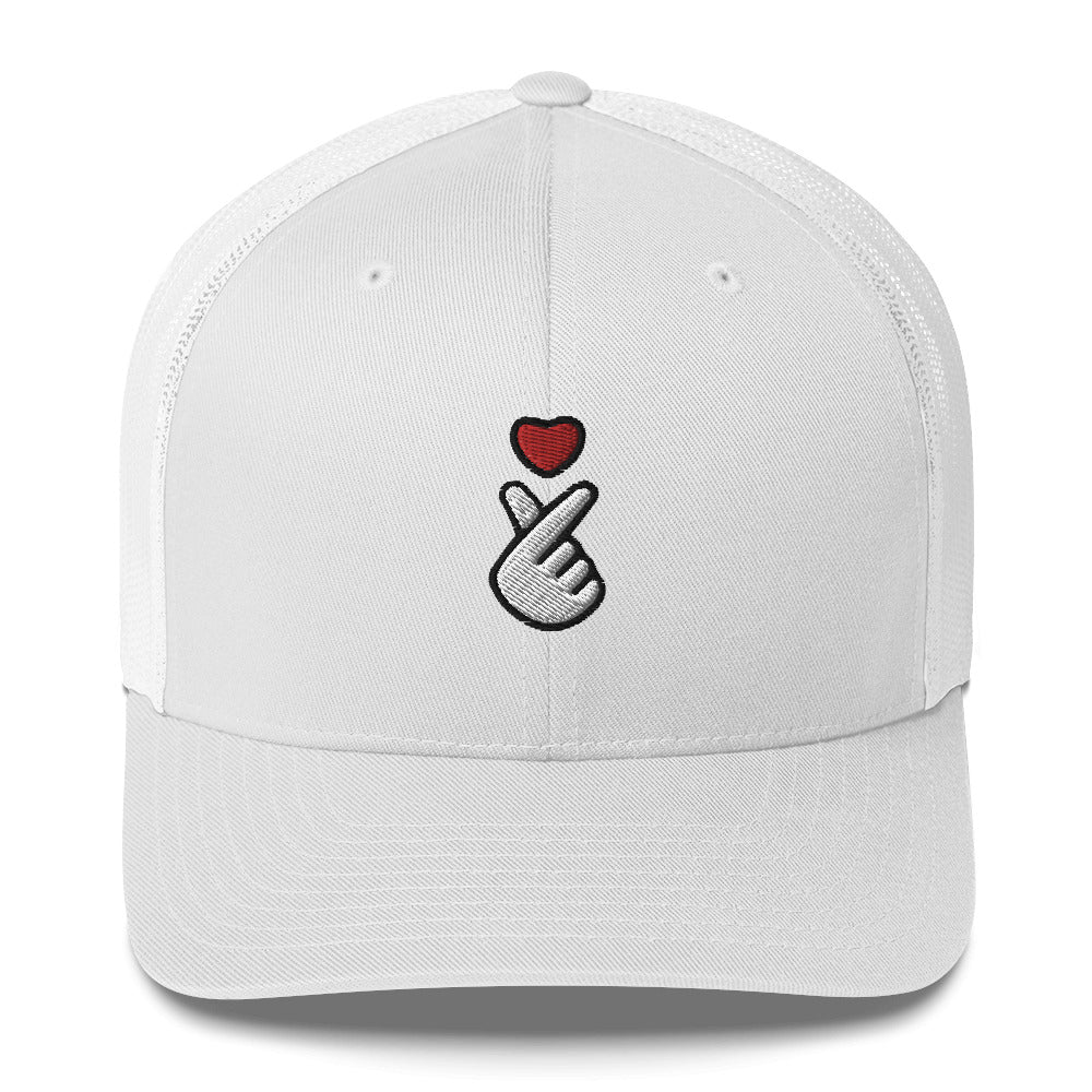 Kpop Finger Heart Emoji Embroidery Retro Trucker Hat