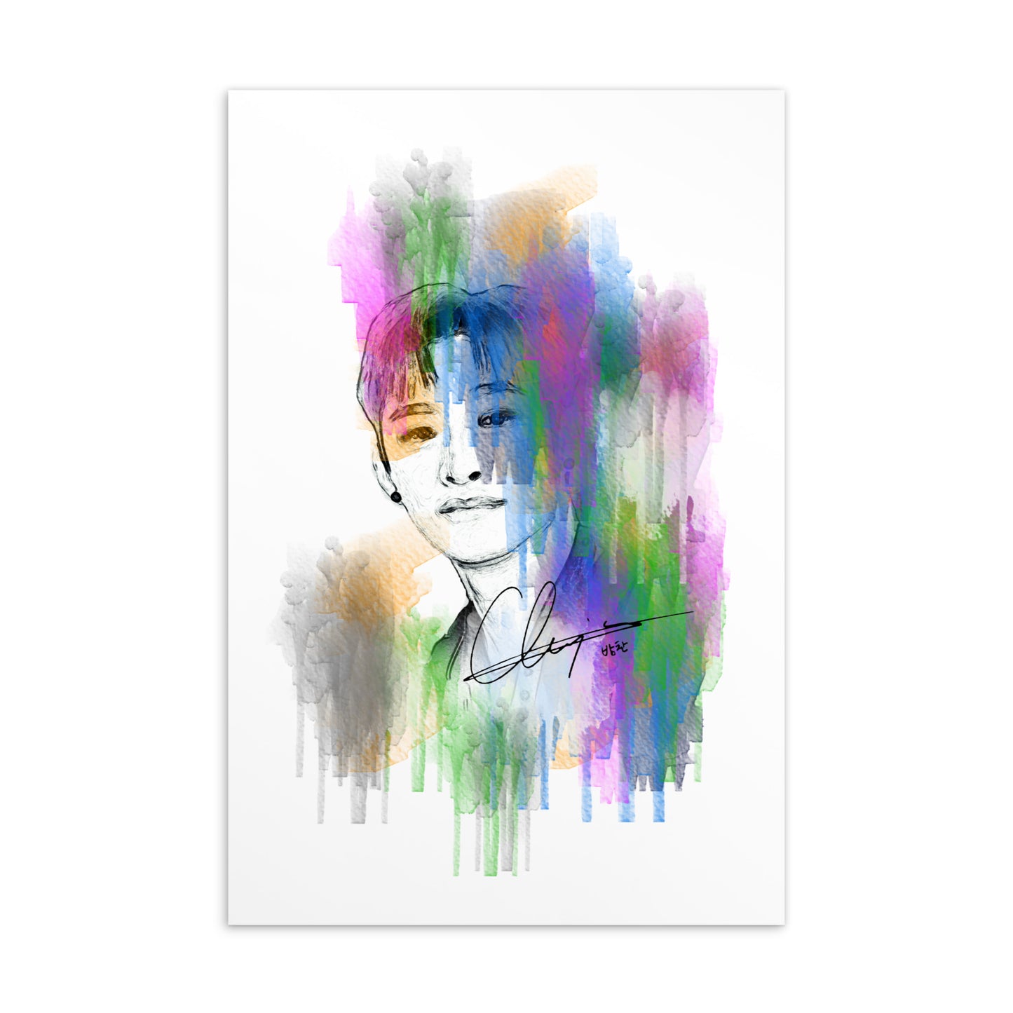 Stray Kids Bang Chan, Christopher Bang Waterpaint Portrait Postcard